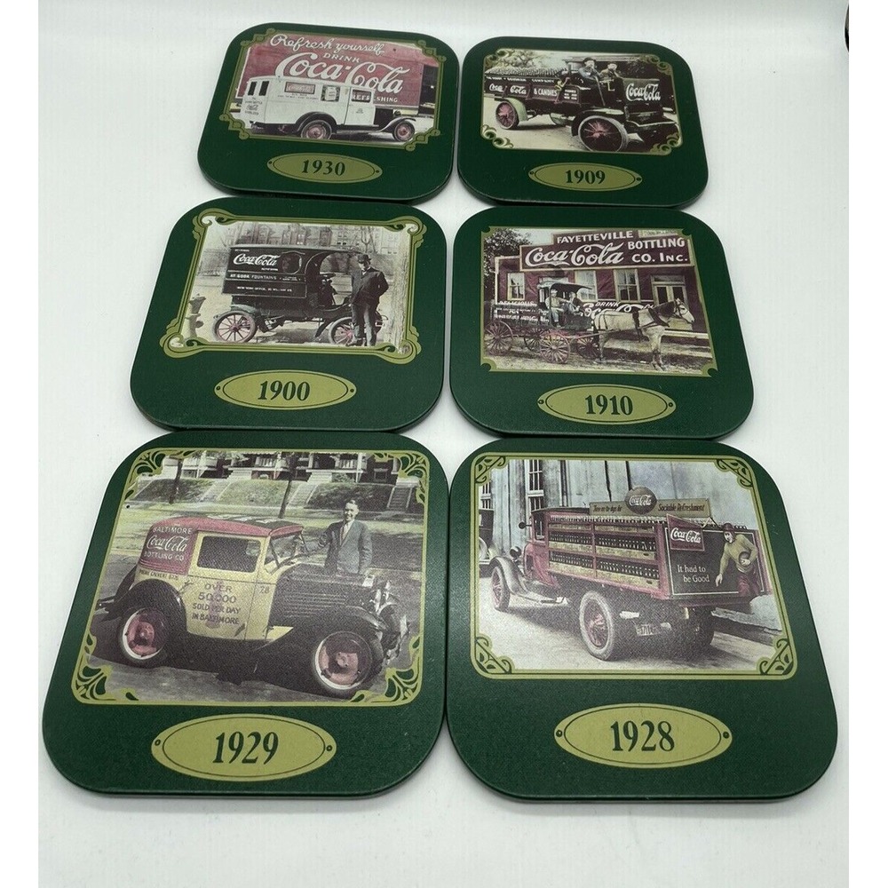 COCA COLA Metal Coasters‎ Set 6 Delivery Trucks 1900 1909 1910 1928 1929 1930